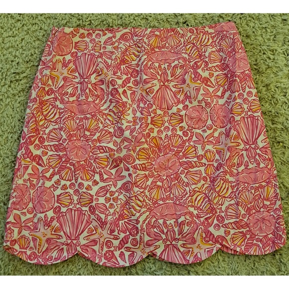 Lilly Pulitzer Lynnie Skirt Size 2 Scalloped Hem Hot Pink Nautical Motiff - Picture 2 of 3